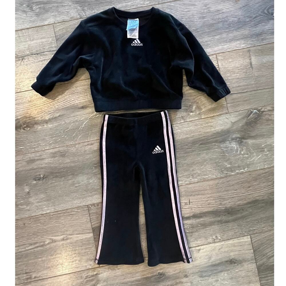 Adidas Baby Girl 18M Black Pink 2 Piece Tracksuit Sweatshirt & Pants